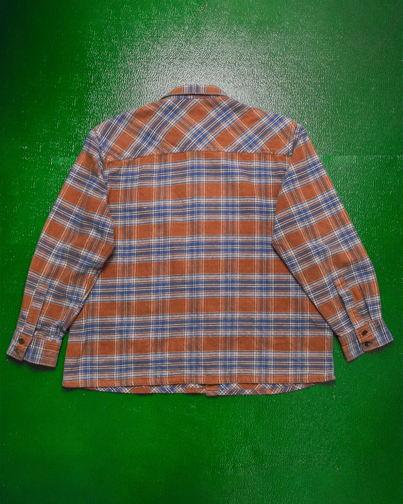 Brown Blue Plaid Asymmetrical Cargo Shirt (~M~)