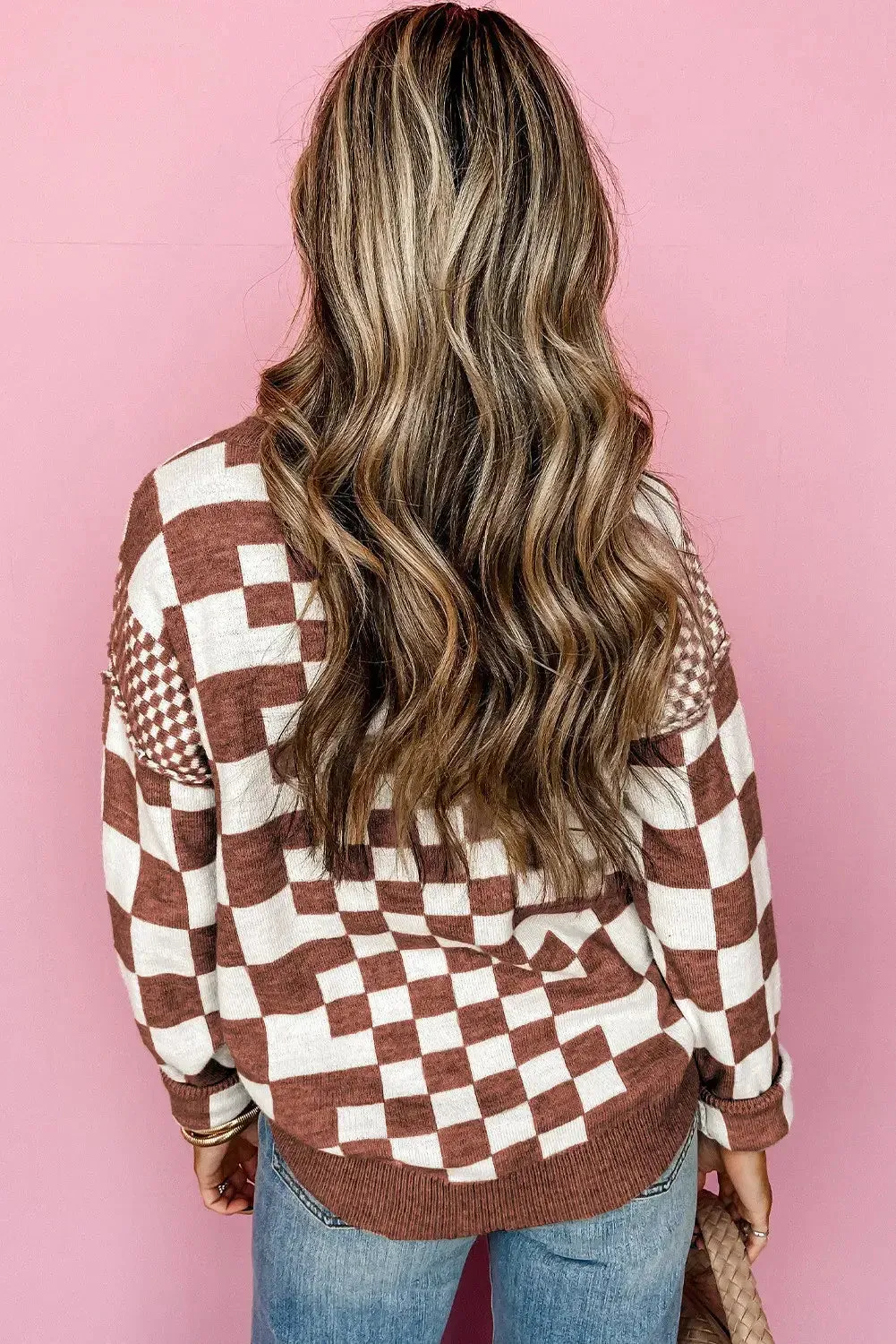 Brown Multi Checkered Print Sweater