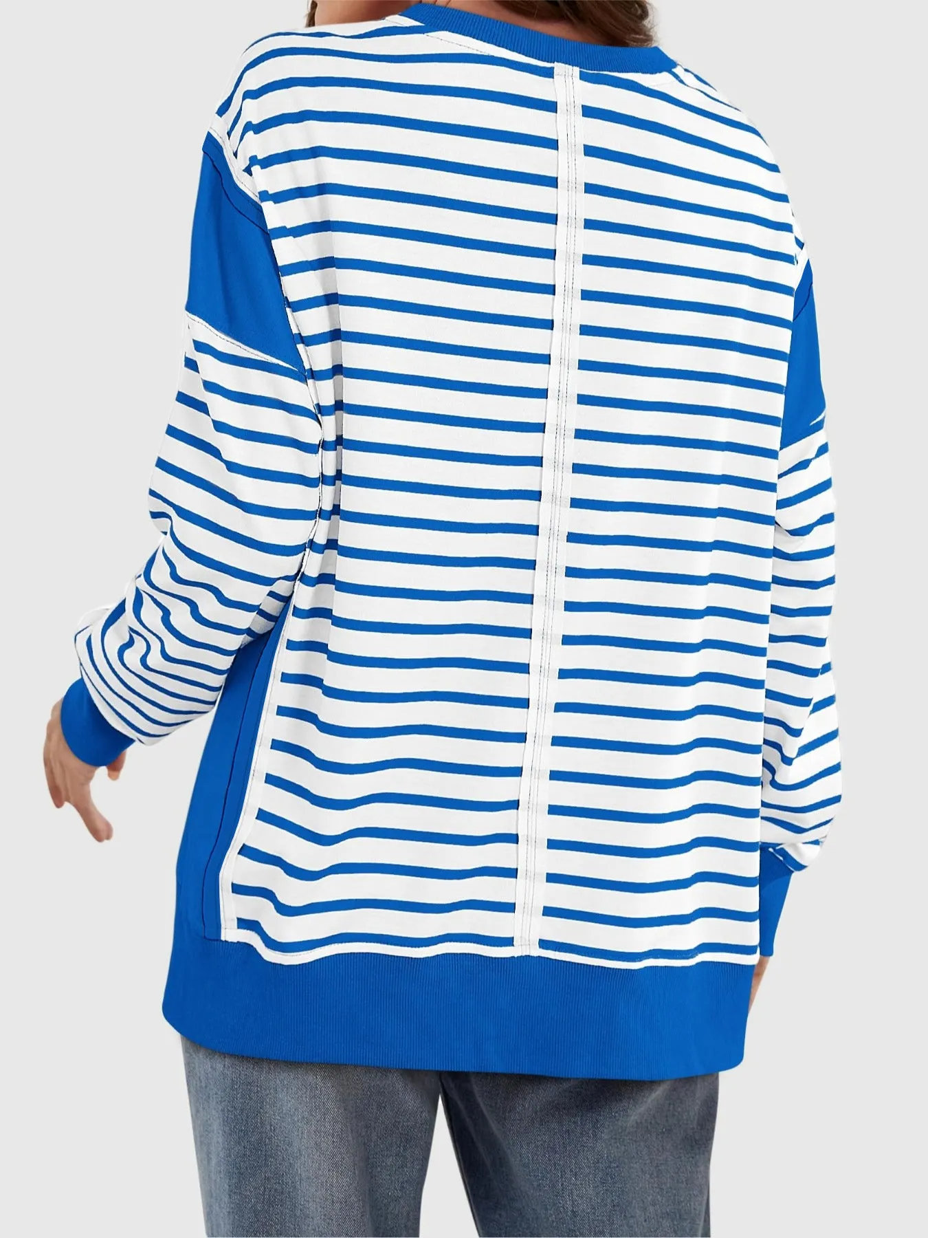 Chalesa Slit Exposed Seam Striped Long Sleeve Sweatshirt