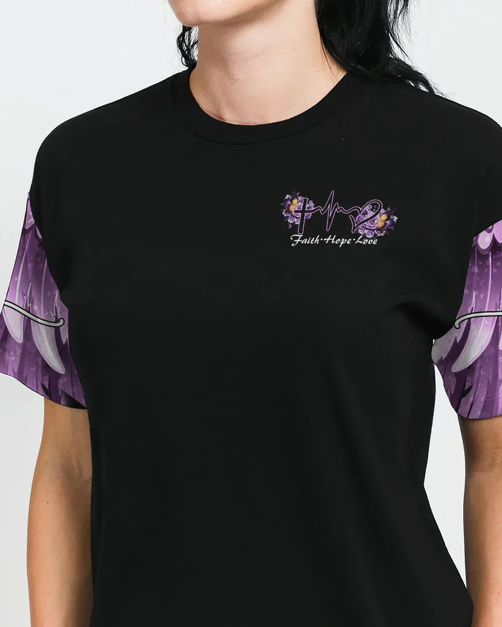Christianartbag 3D T-Shirt For Women, Faith Butterfly Purple Rose, Christian Shirt, Faithful Fashion, 3D Printed Shirts for Christian Women