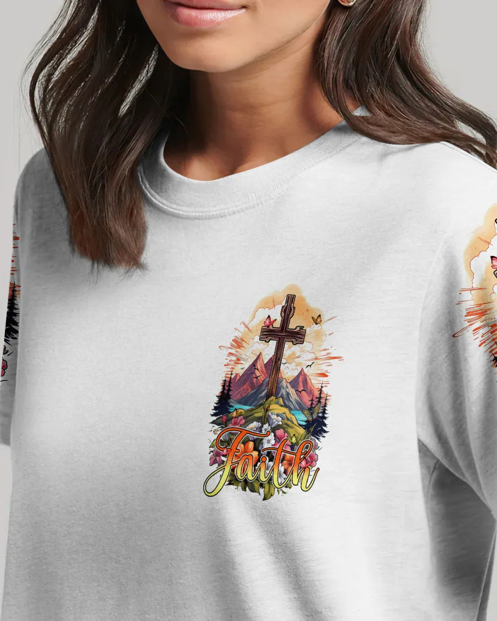 Christianartbag 3D T-Shirt For Women, Faith Can Move Mountains, Christian Shirt, Faithful Fashion, 3D Printed Shirts for Christian Women