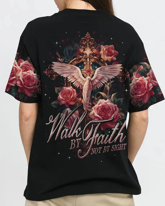 Christianartbag 3D T-Shirt For Women, Walk By Faith Not By Sight Women's All Over Print Shirt, Christian Shirt, Faithful Fashion, 3D Printed Shirts for Christian Women
