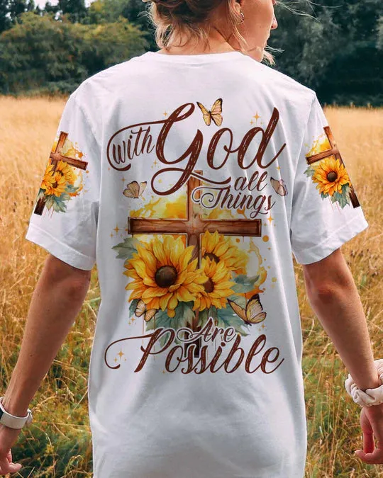 Christianartbag 3D T-Shirt For Women, With God All Things Are Possible, Christian Shirt, Faithful Fashion, 3D Printed Shirts for Christian Women