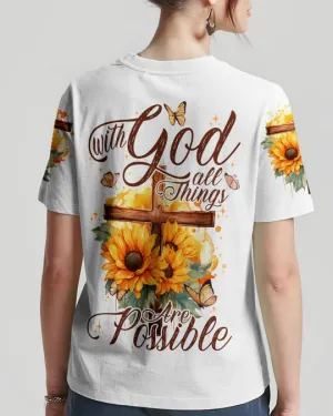Christianartbag 3D T-Shirt For Women, With God All Things Are Possible, Christian Shirt, Faithful Fashion, 3D Printed Shirts for Christian Women