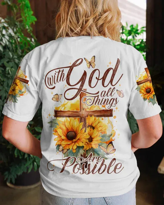 Christianartbag 3D T-Shirt For Women, With God All Things Are Possible, Christian Shirt, Faithful Fashion, 3D Printed Shirts for Christian Women
