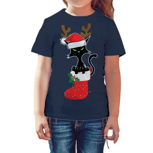 Christmas Cat Lover Santa Hat Stocking Vintage Fun Sweet Lol Kid's T-Shirt