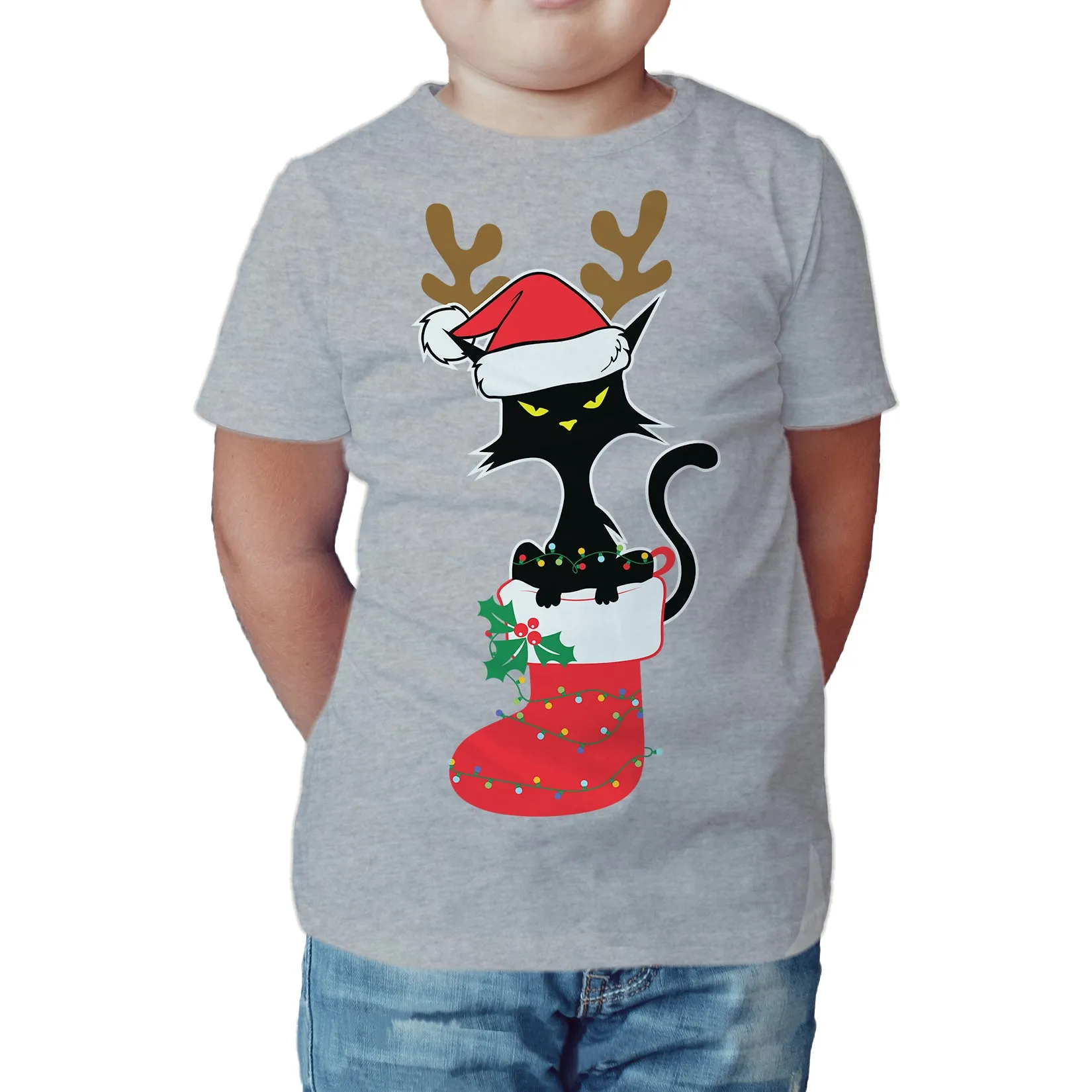 Christmas Cat Lover Santa Hat Stocking Vintage Fun Sweet Lol Kid's T-Shirt