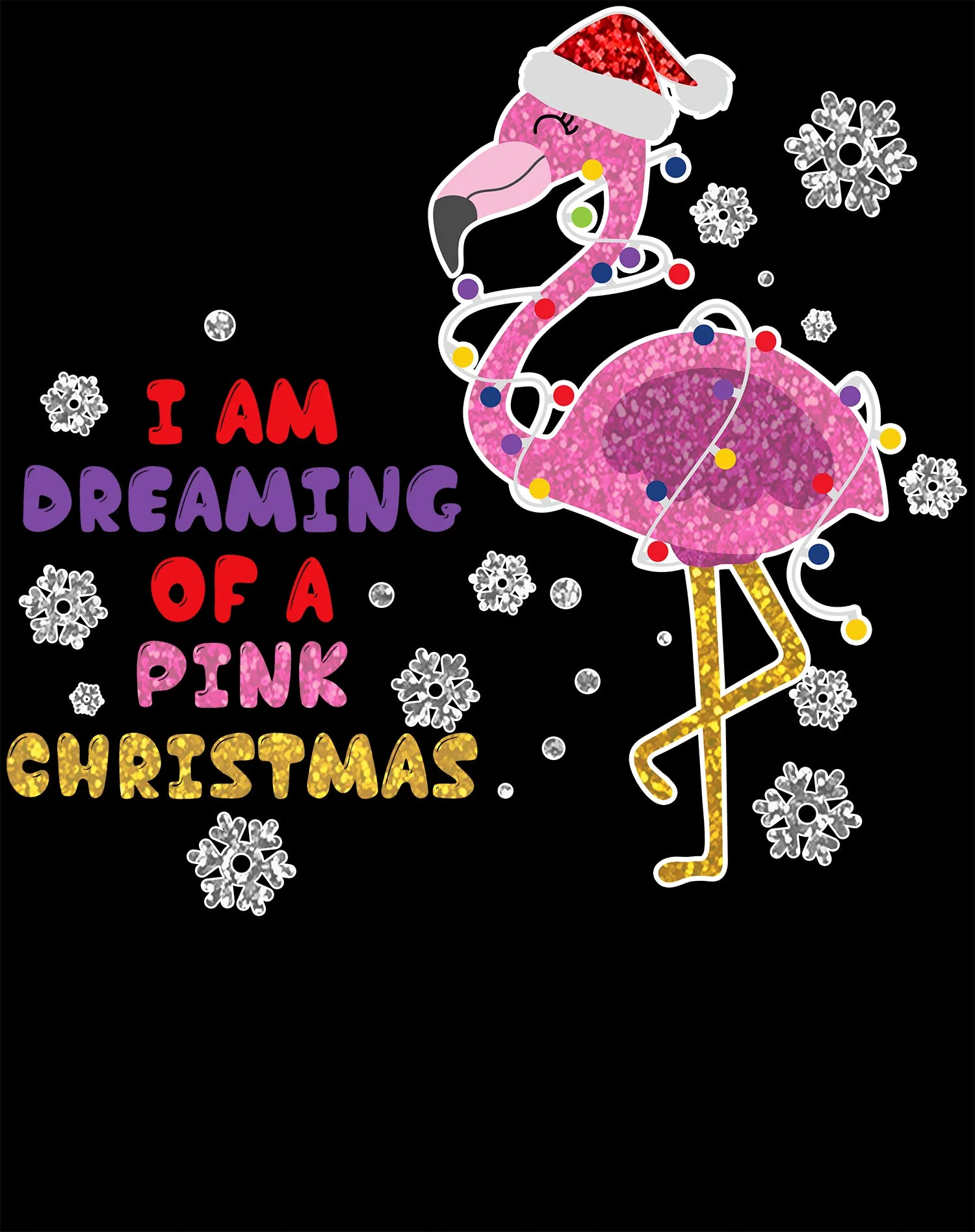 Christmas Flamingo Dreaming Pink Xmas Sparkle Family Cute Kid's T-Shirt