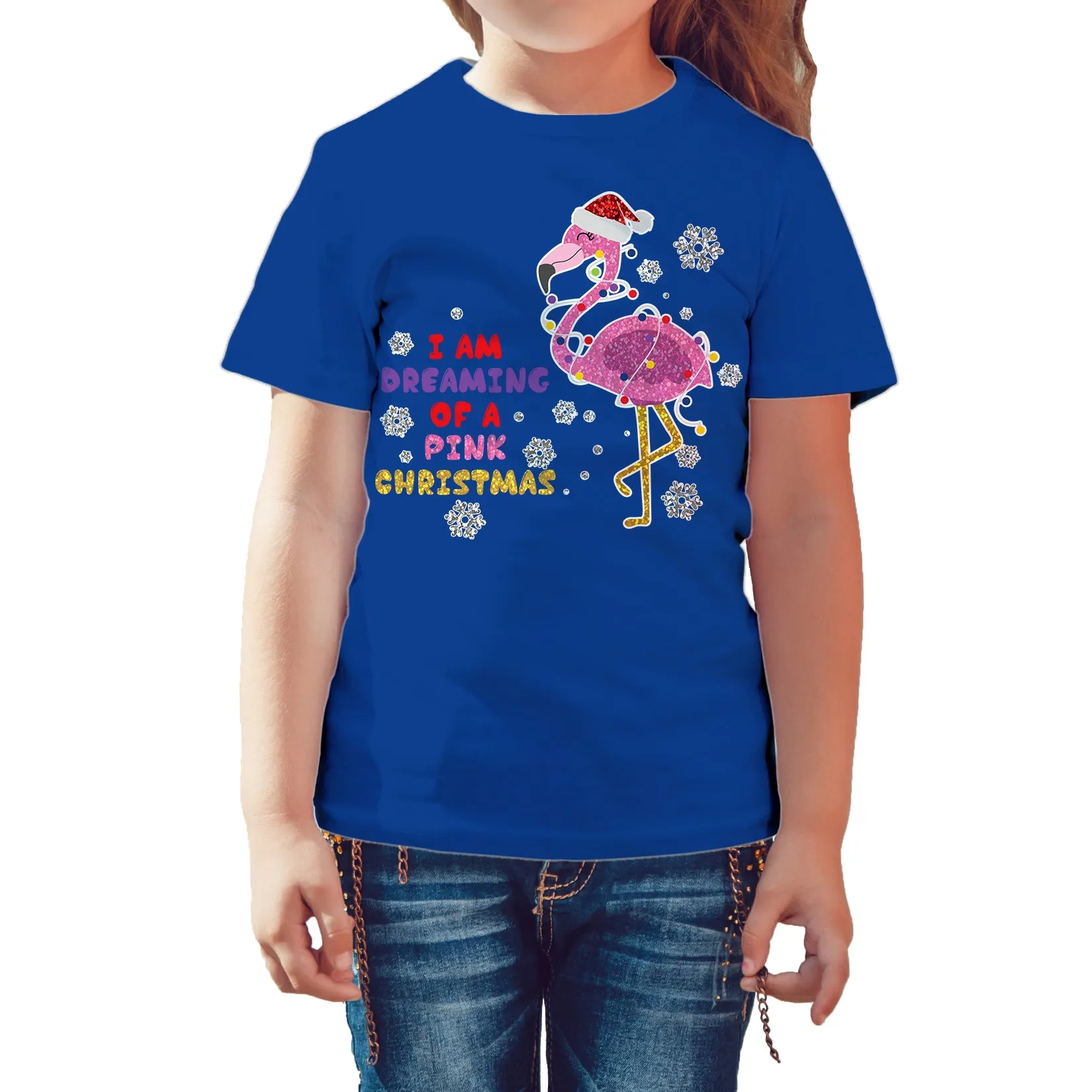 Christmas Flamingo Dreaming Pink Xmas Sparkle Family Cute Kid's T-Shirt