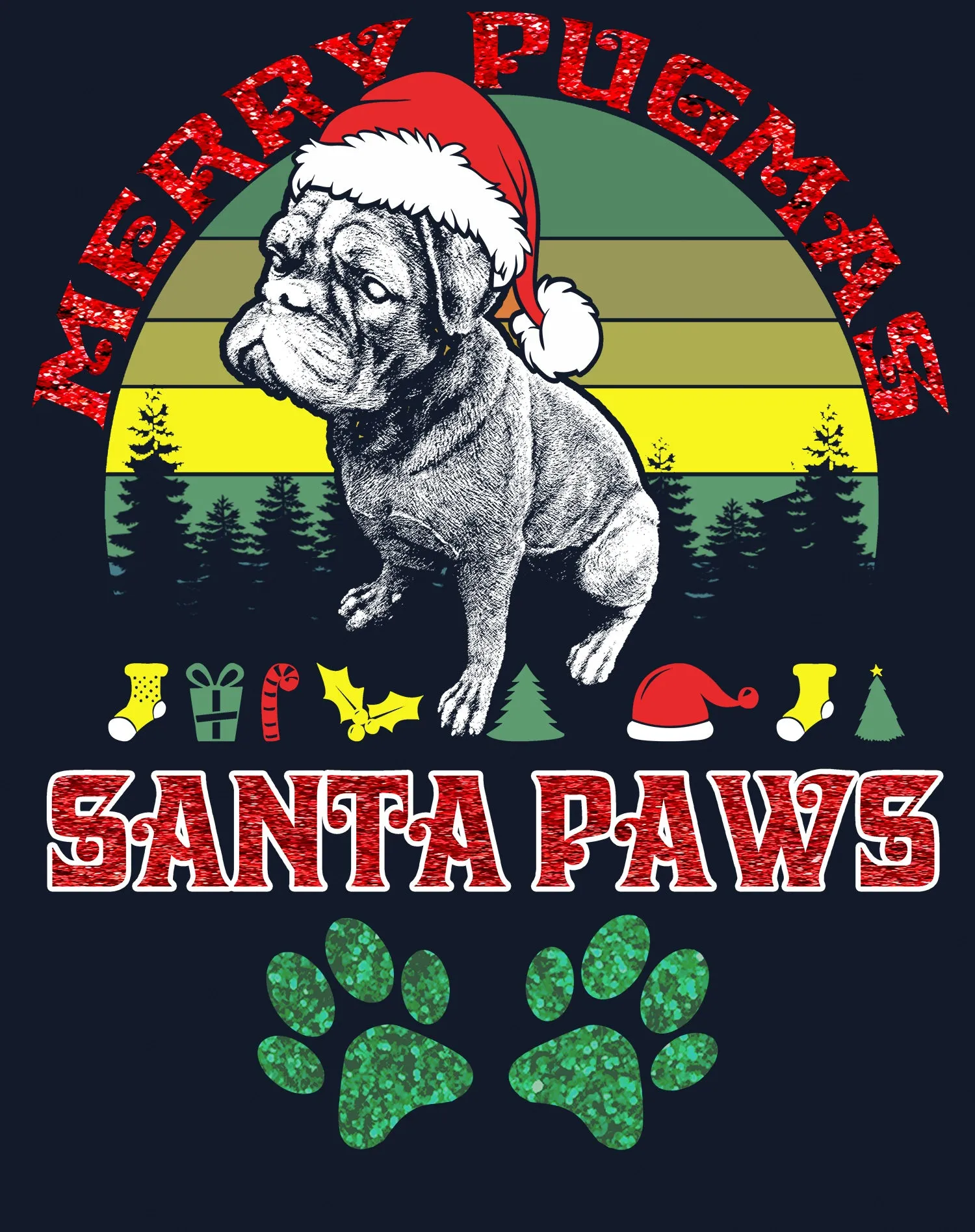 Christmas Pug Lover Merry Pugmas Santa Paws Fun Xmas Sparkle Women's T-Shirt