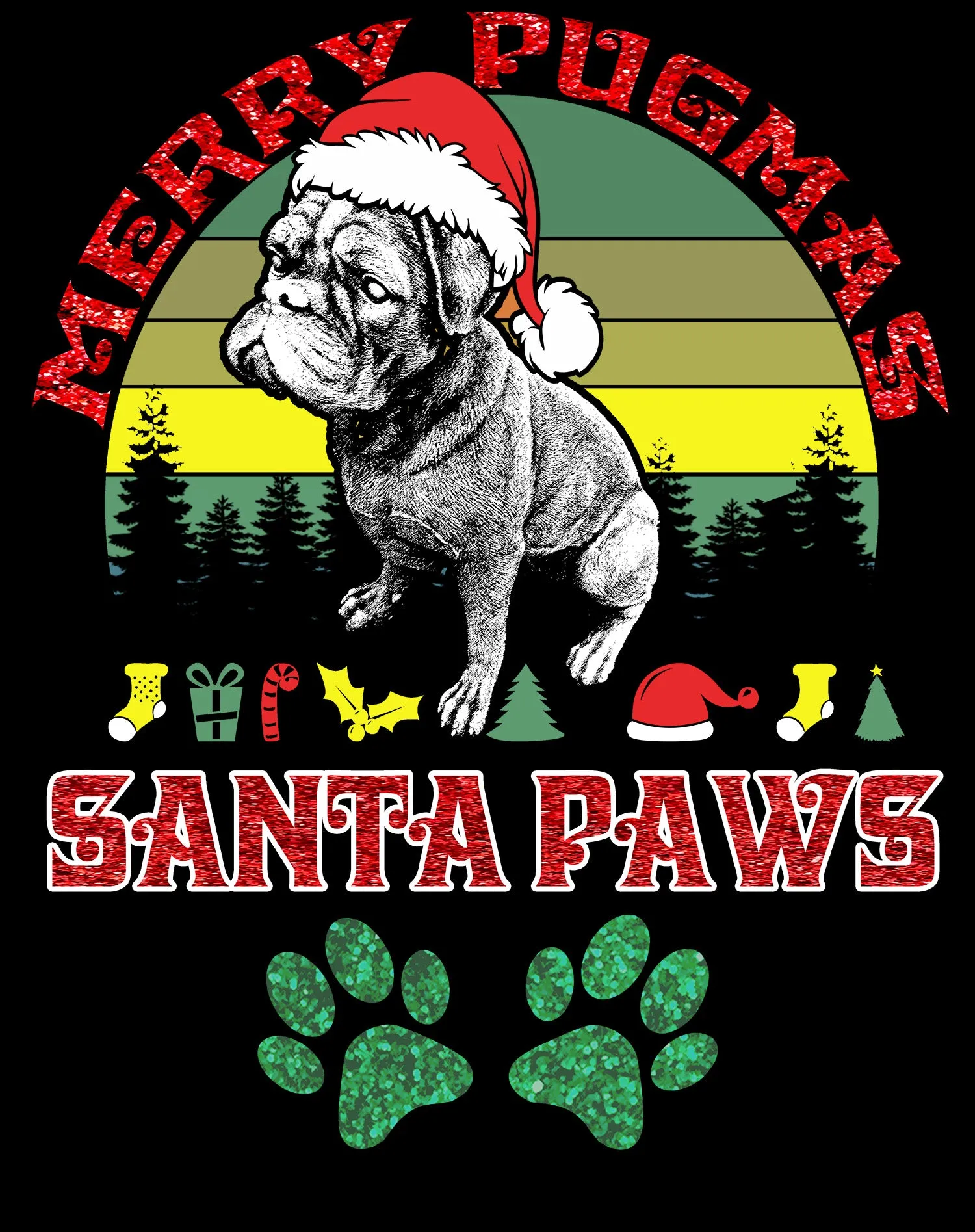 Christmas Pug Lover Merry Pugmas Santa Paws Fun Xmas Sparkle Women's T-Shirt