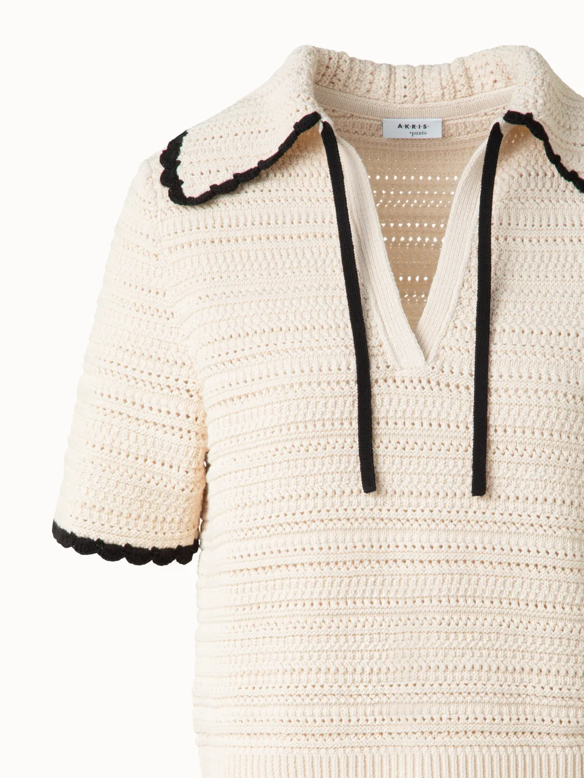 Chunky Cotton Knit Top with Contrast Trim