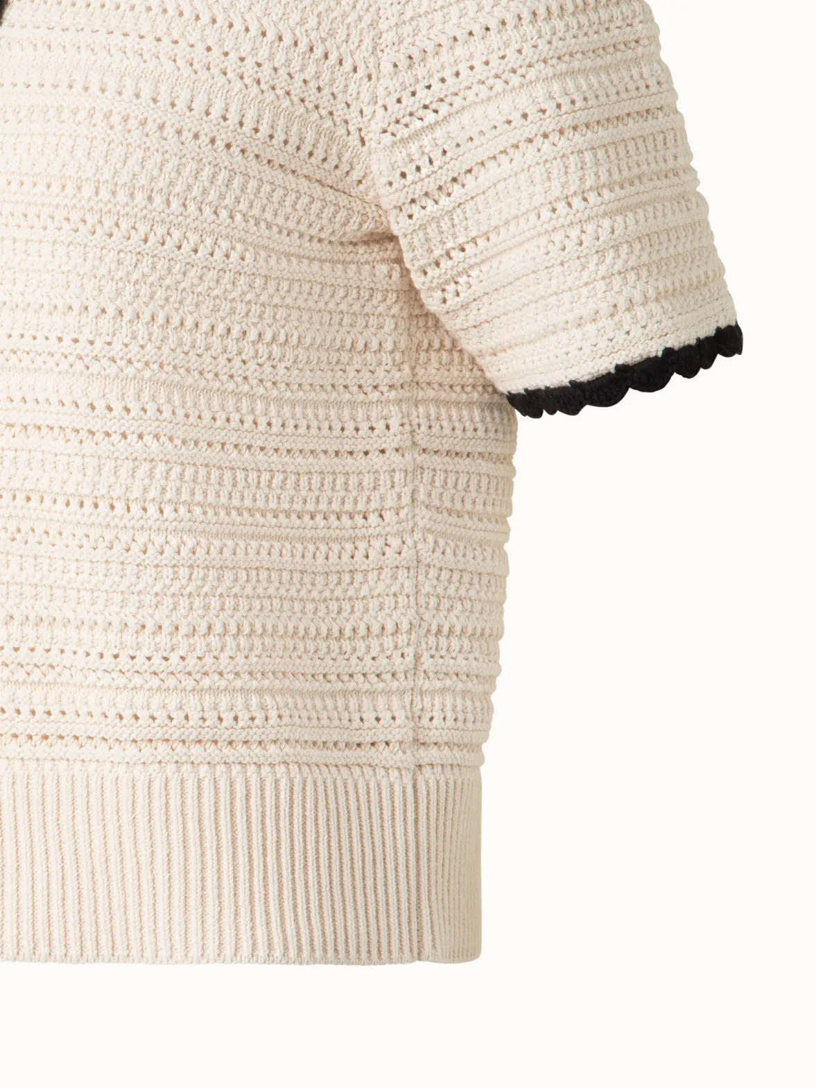 Chunky Cotton Knit Top with Contrast Trim