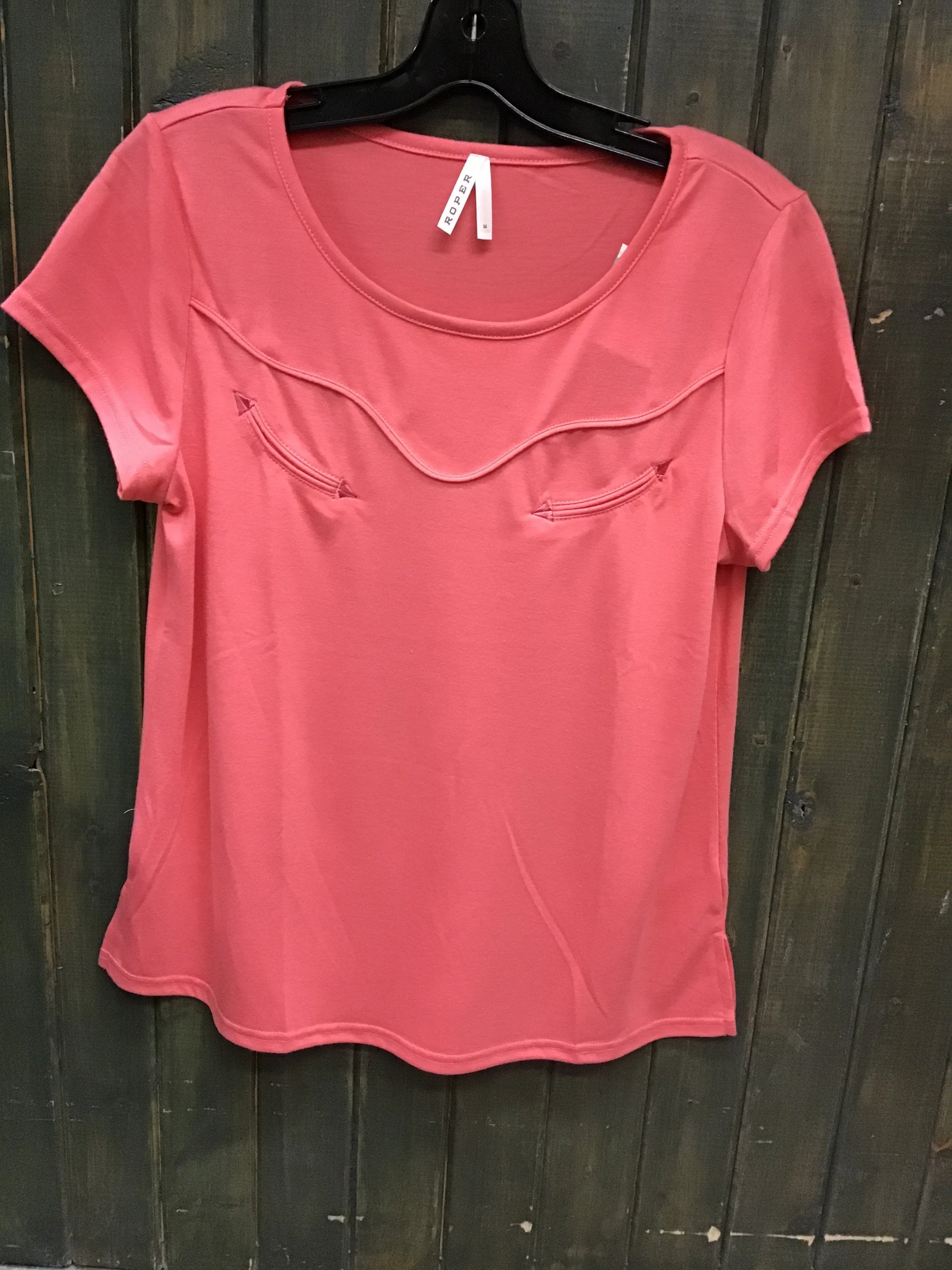 CL03-039-0513-2069-M-Corral T Shirt Ladies Roper Poly Rayon Scalloped Front Pocket