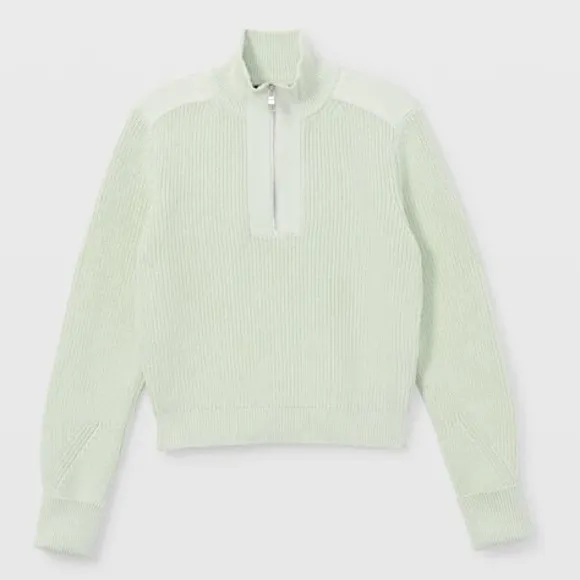 Club Monaco Women’s Mint Green Ribbed quarter zip 1/4 sweater in M