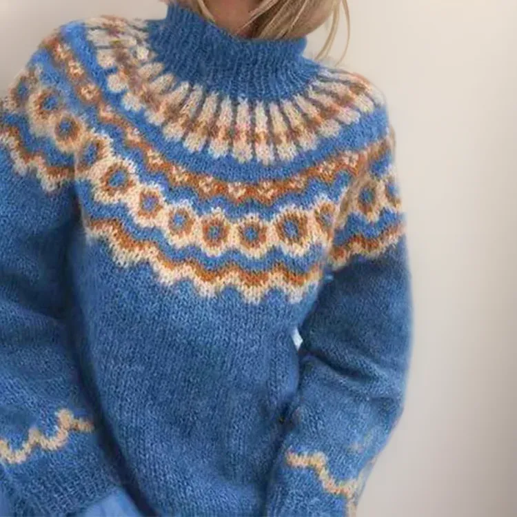 Colorful Norwegian yoke sweaters - warm Scandinavian women's pullovers