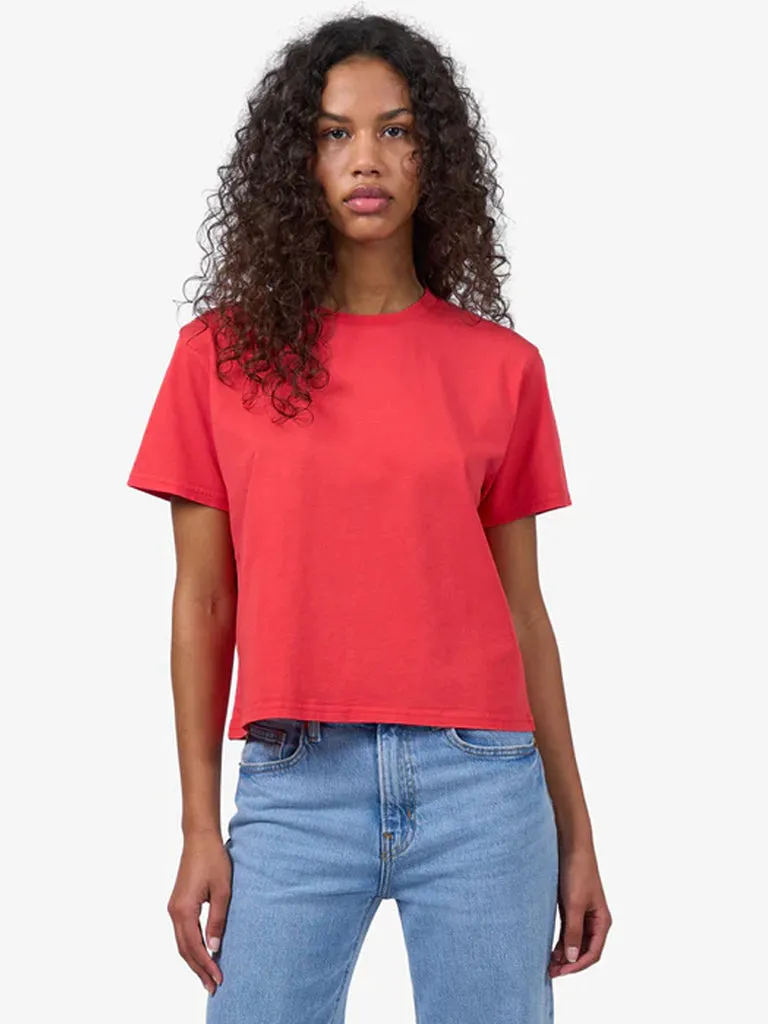 Colorful Standard Organic Boxy Crop T-Shirt in Red Tangerine