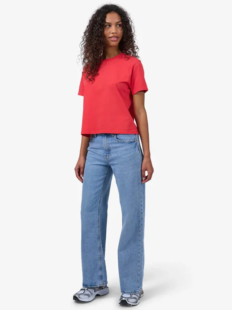 Colorful Standard Organic Boxy Crop T-Shirt in Red Tangerine