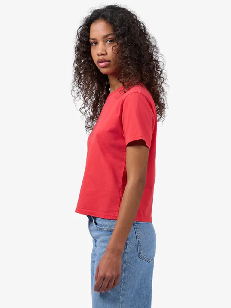 Colorful Standard Organic Boxy Crop T-Shirt in Red Tangerine