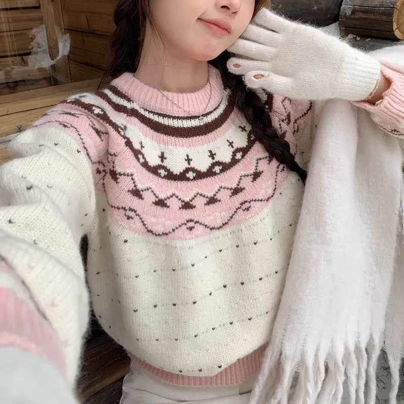 Comfortable Unshrunken Long Sleeve Sweater Featuring Broderie Details