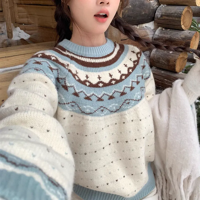 Comfortable Unshrunken Long Sleeve Sweater Featuring Broderie Details