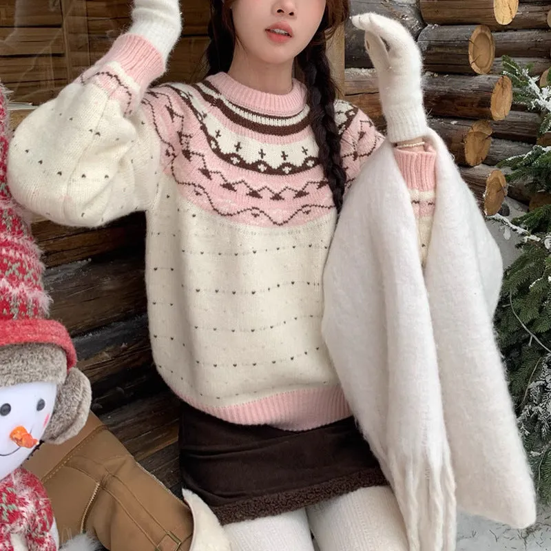 Comfortable Unshrunken Long Sleeve Sweater Featuring Broderie Details