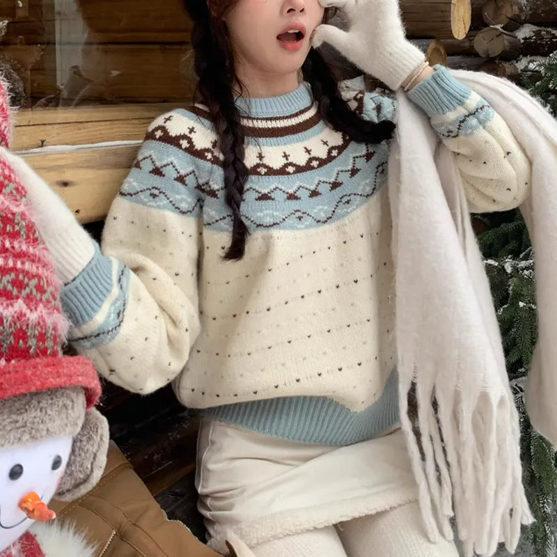 Comfortable Unshrunken Long Sleeve Sweater Featuring Broderie Details