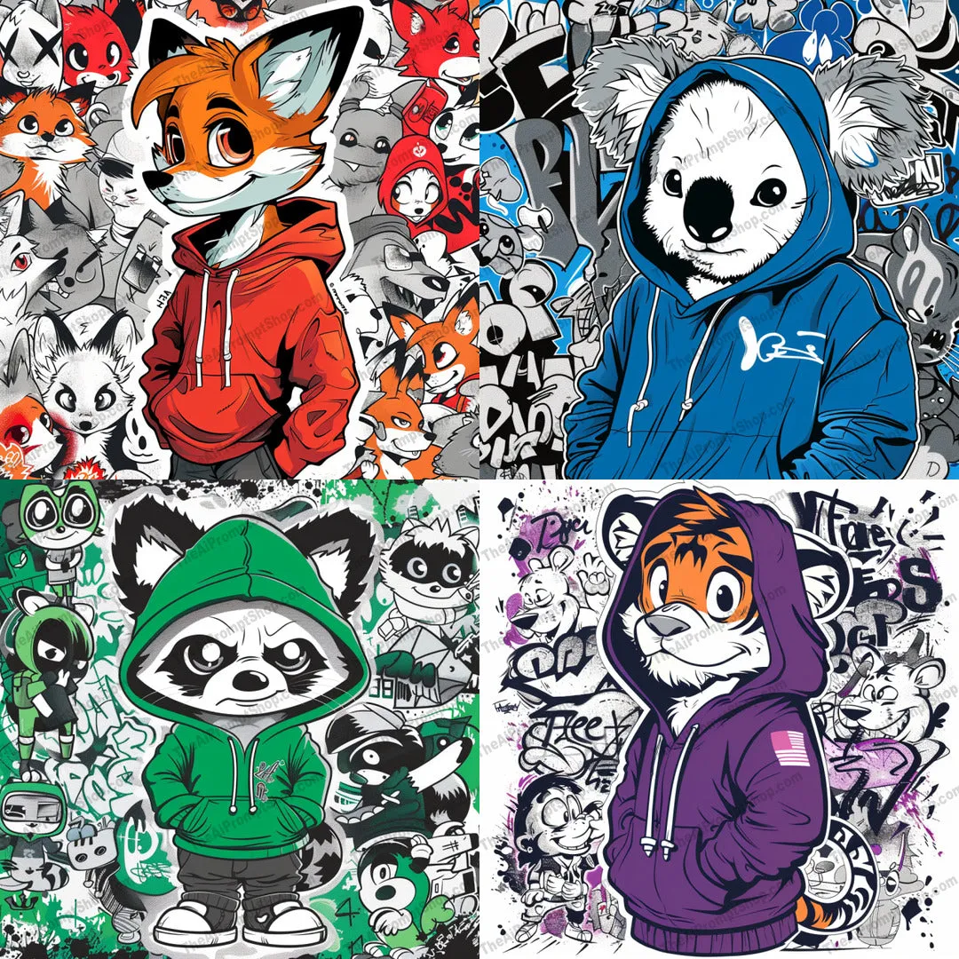 Cool Animals in Hoodies AI MidJourney Image Prompt, 8762
