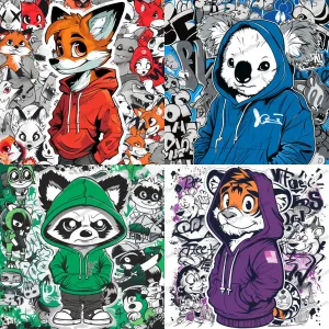 Cool Animals in Hoodies AI MidJourney Image Prompt, 8762