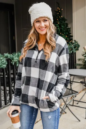 Cozy By The Fire 1/4 Zip Sherpa- Black & White