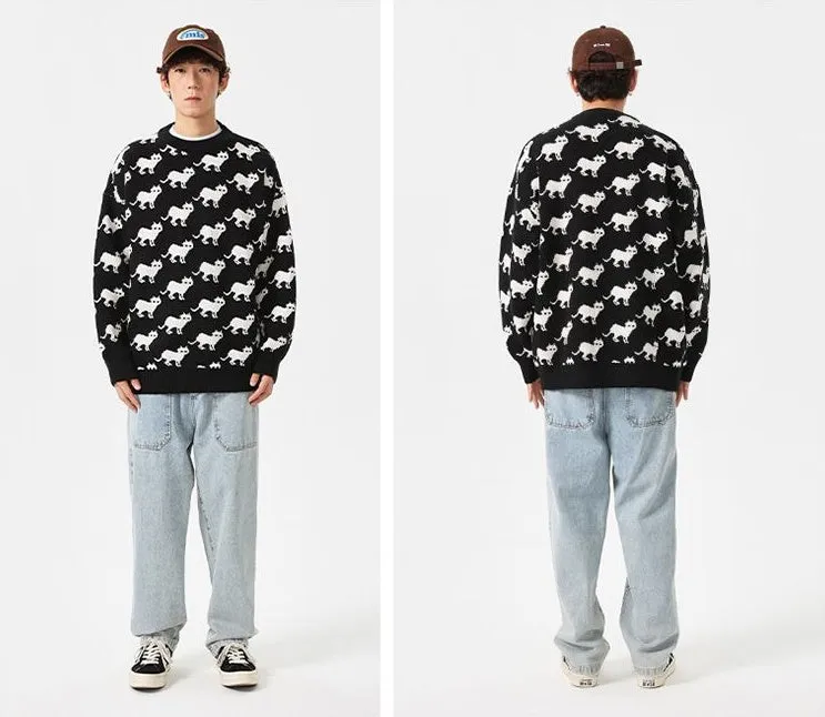 Cozy Jumper Featuring a Cat Design and Ringer Details
