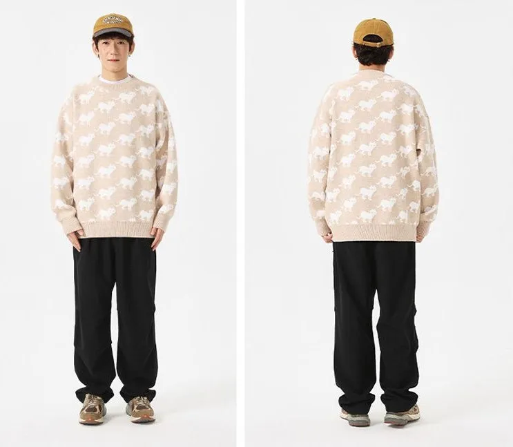 Cozy Jumper Featuring a Cat Design and Ringer Details