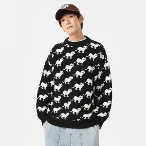 Cozy Jumper Featuring a Cat Design and Ringer Details