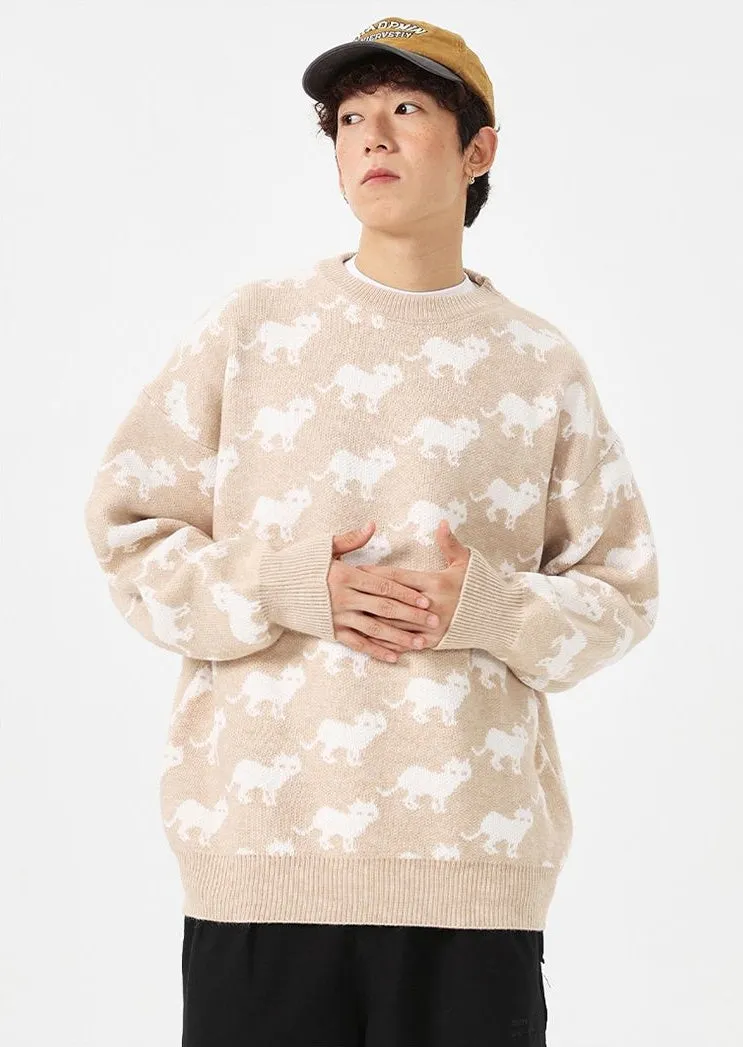 Cozy Jumper Featuring a Cat Design and Ringer Details