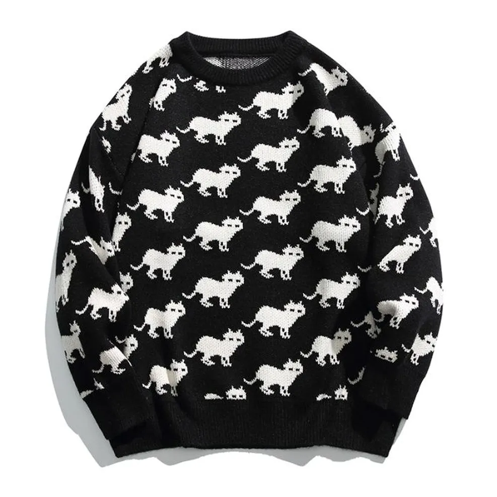 Cozy Jumper Featuring a Cat Design and Ringer Details