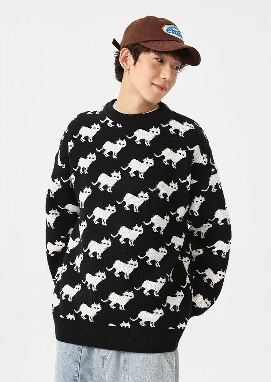 Cozy Jumper Featuring a Cat Design and Ringer Details