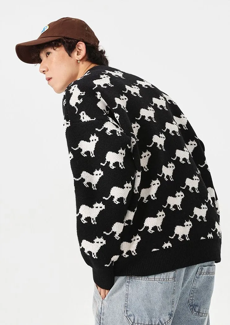 Cozy Jumper Featuring a Cat Design and Ringer Details