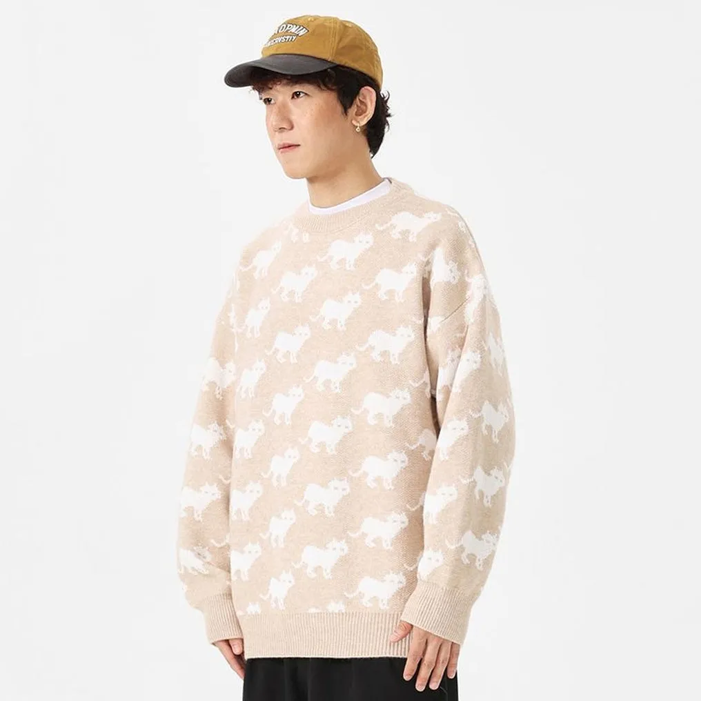 Cozy Jumper Featuring a Cat Design and Ringer Details