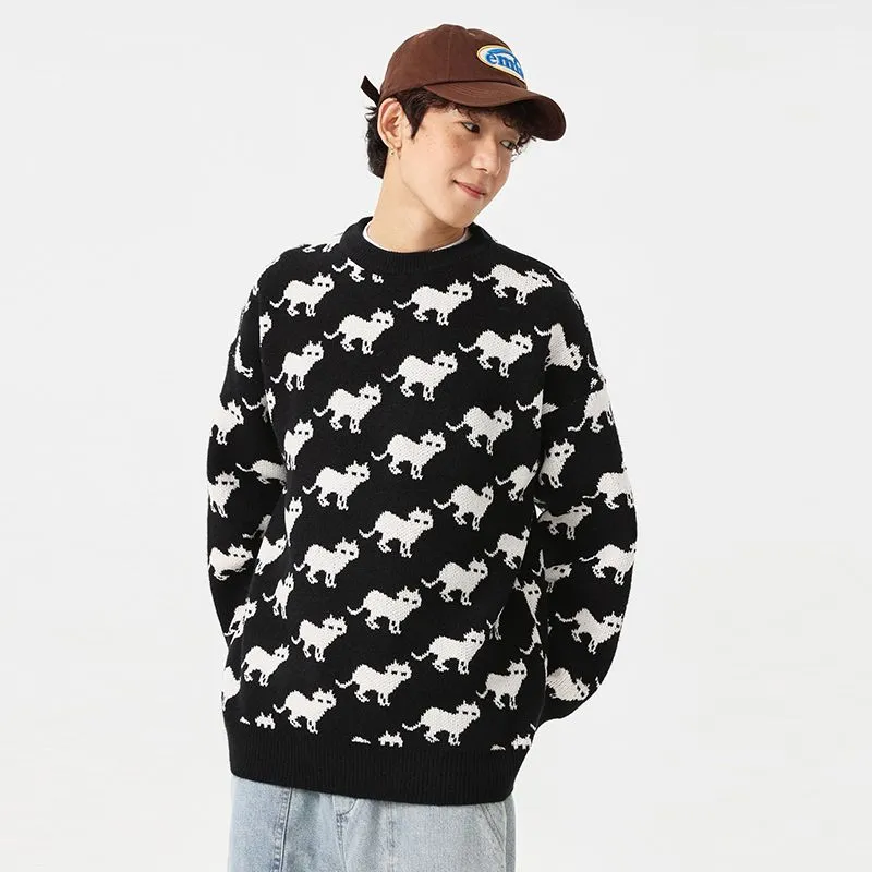 Cozy Jumper Featuring a Cat Design and Ringer Details