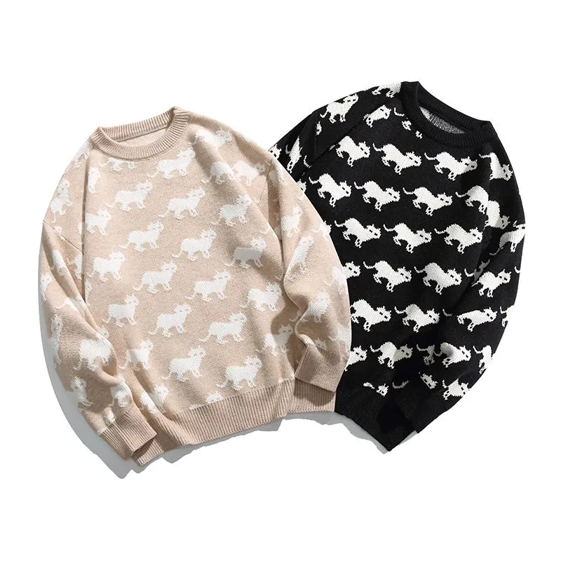 Cozy Jumper Featuring a Cat Design and Ringer Details