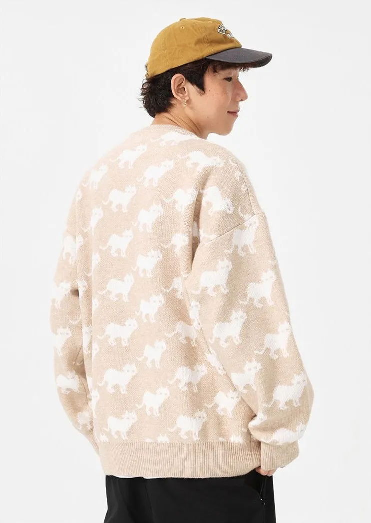 Cozy Jumper Featuring a Cat Design and Ringer Details