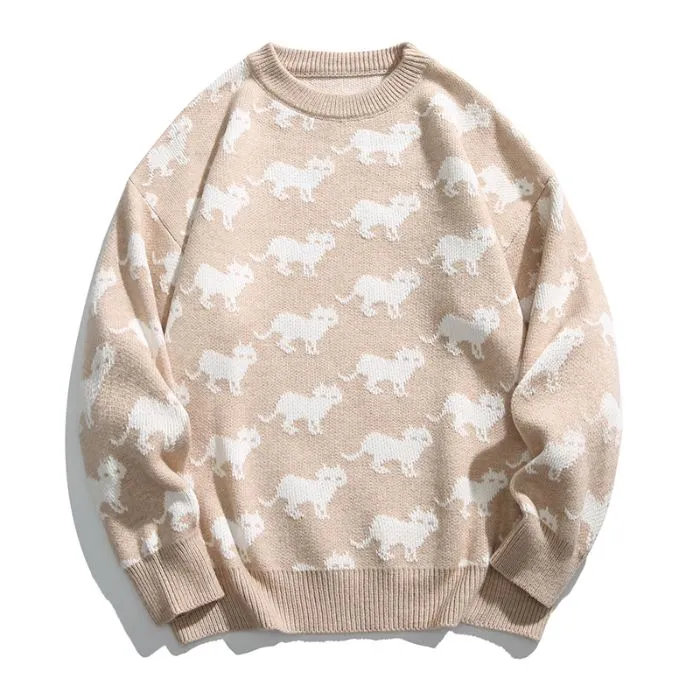 Cozy Jumper Featuring a Cat Design and Ringer Details