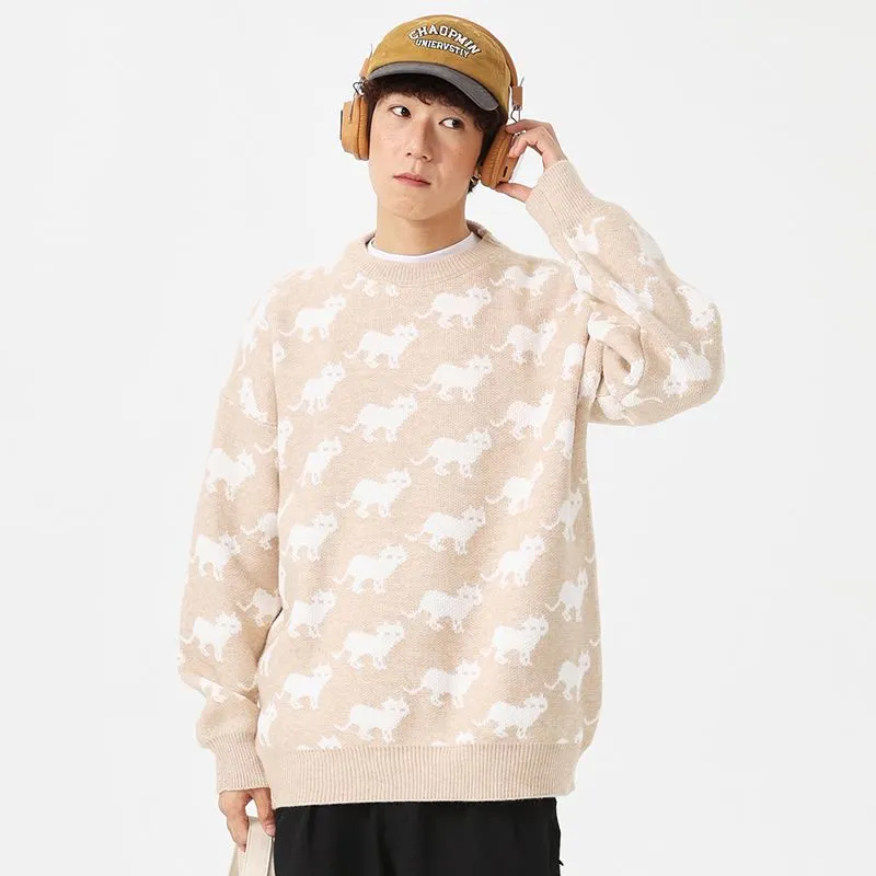 Cozy Jumper Featuring a Cat Design and Ringer Details