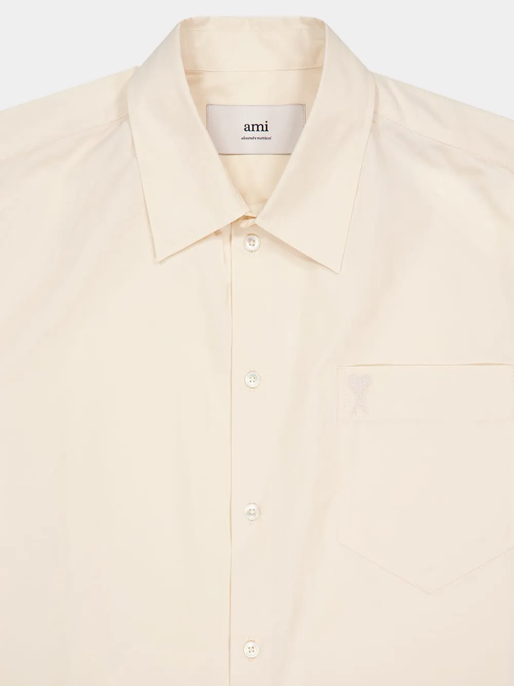 Cream Cotton Poplin Boxy Fit Short Sleeve Shirt
