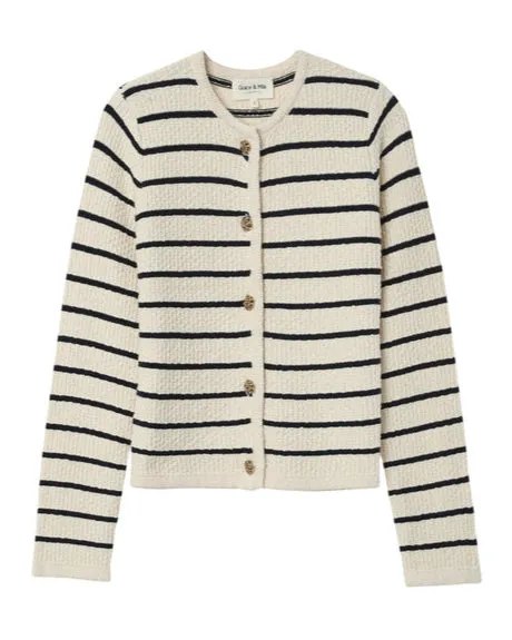Cream Navy Stripe Cardigan