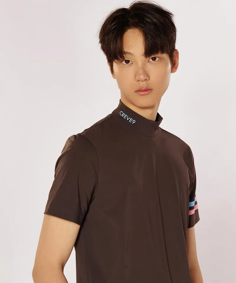 CREVE NINE: Men's Solid Mock Neck Cool T-Shirt - Charcoal