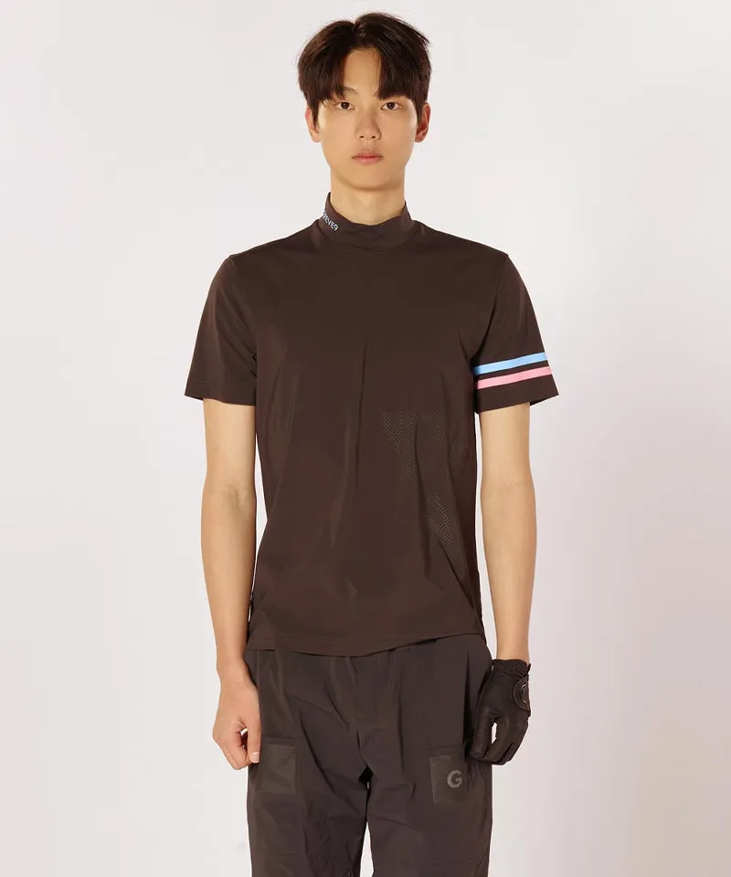 CREVE NINE: Men's Solid Mock Neck Cool T-Shirt - Charcoal