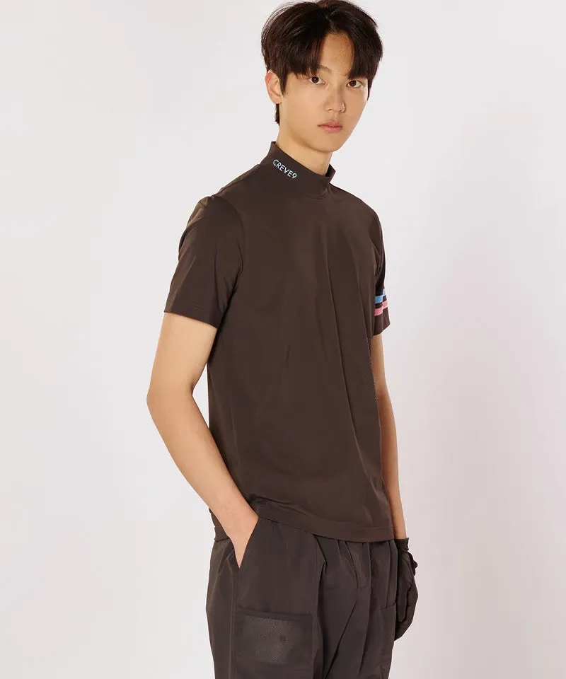 CREVE NINE: Men's Solid Mock Neck Cool T-Shirt - Charcoal