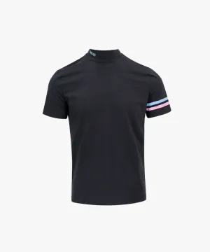 CREVE NINE: Men's Solid Mock Neck Cool T-Shirt - Charcoal