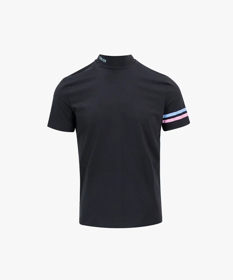 CREVE NINE: Men's Solid Mock Neck Cool T-Shirt - Charcoal
